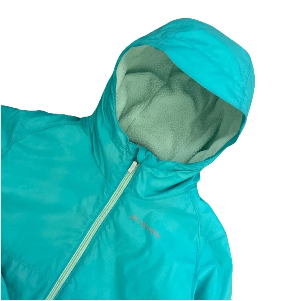 Columbia Girls Turquoise Hooded Jacket Fleece Lined‎ Waterproof Windbreaker XL